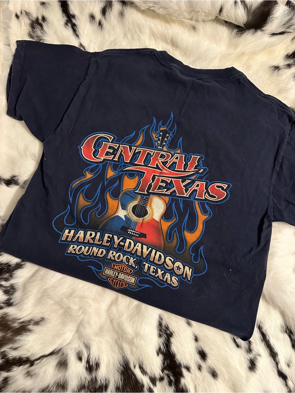 Harley-Davidson🔥Navy T-Shirt with Guitar Round Rock TX Graphic